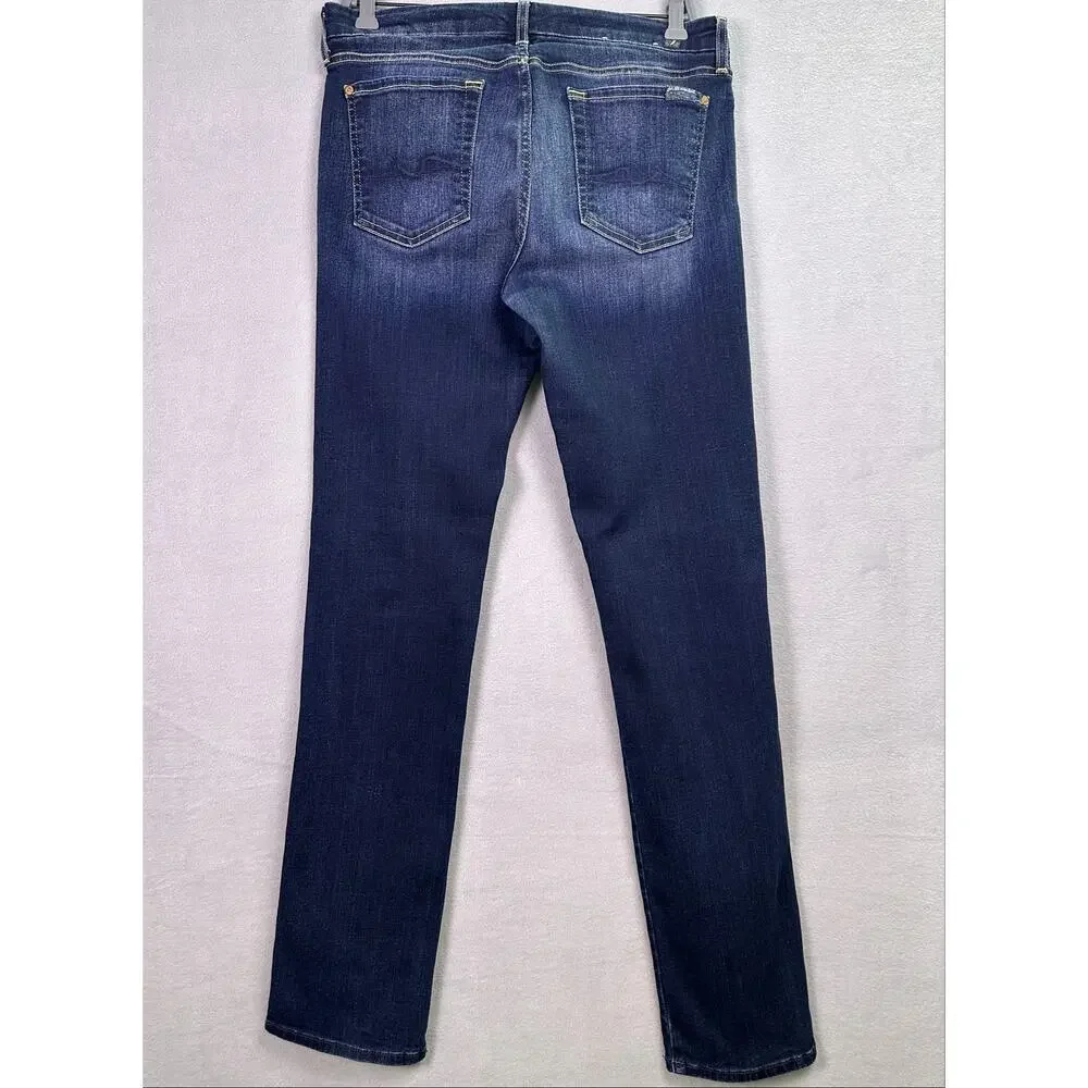 7 For All Mankind Karah Straight Leg Dark Wash Stretch Jeans Size 31 - Picture 3 of 11